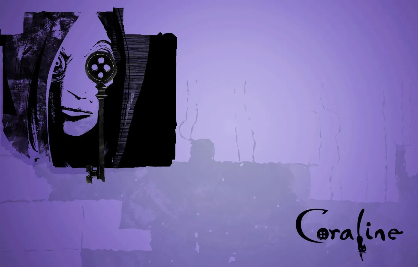 Photo wallpaper cat, the inscription, cartoon, key, buttons, witch, scary story, Coraline