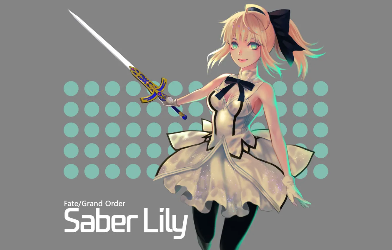 Photo wallpaper girl, art, grey background, the saber, Fate / Grand Order