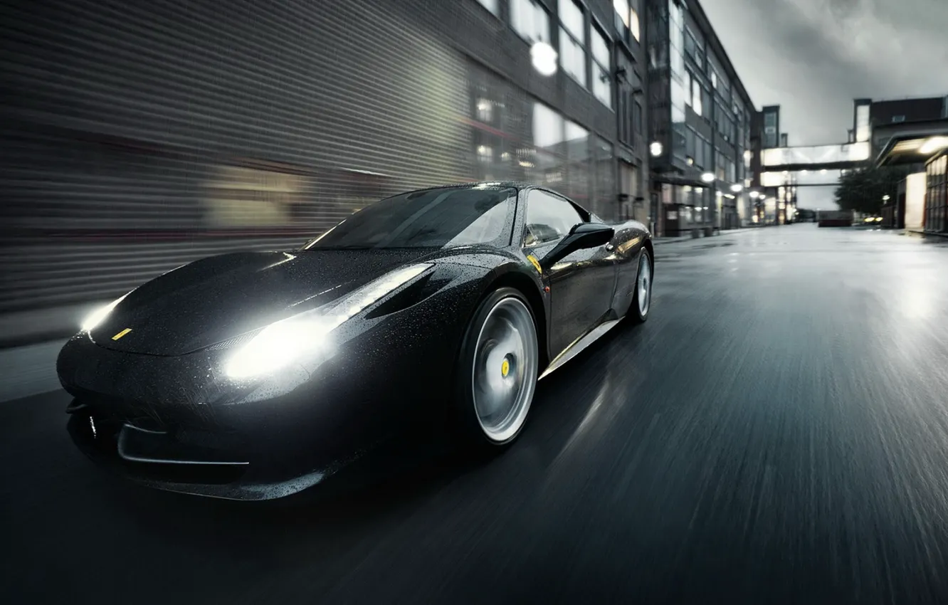 Photo wallpaper Ferrari, Black, Rain, Italia, F458