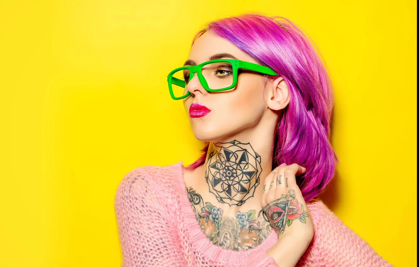 Photo wallpaper fashion, glasses, tattoos, makeup