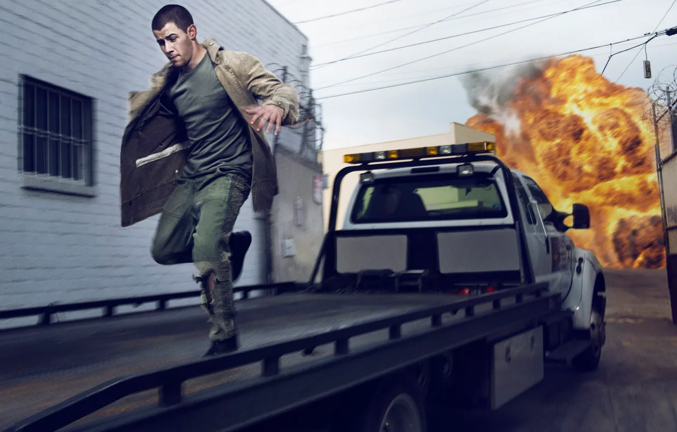Photo wallpaper machine, the explosion, fire, fire, street, home, Complex, Nick Jonas