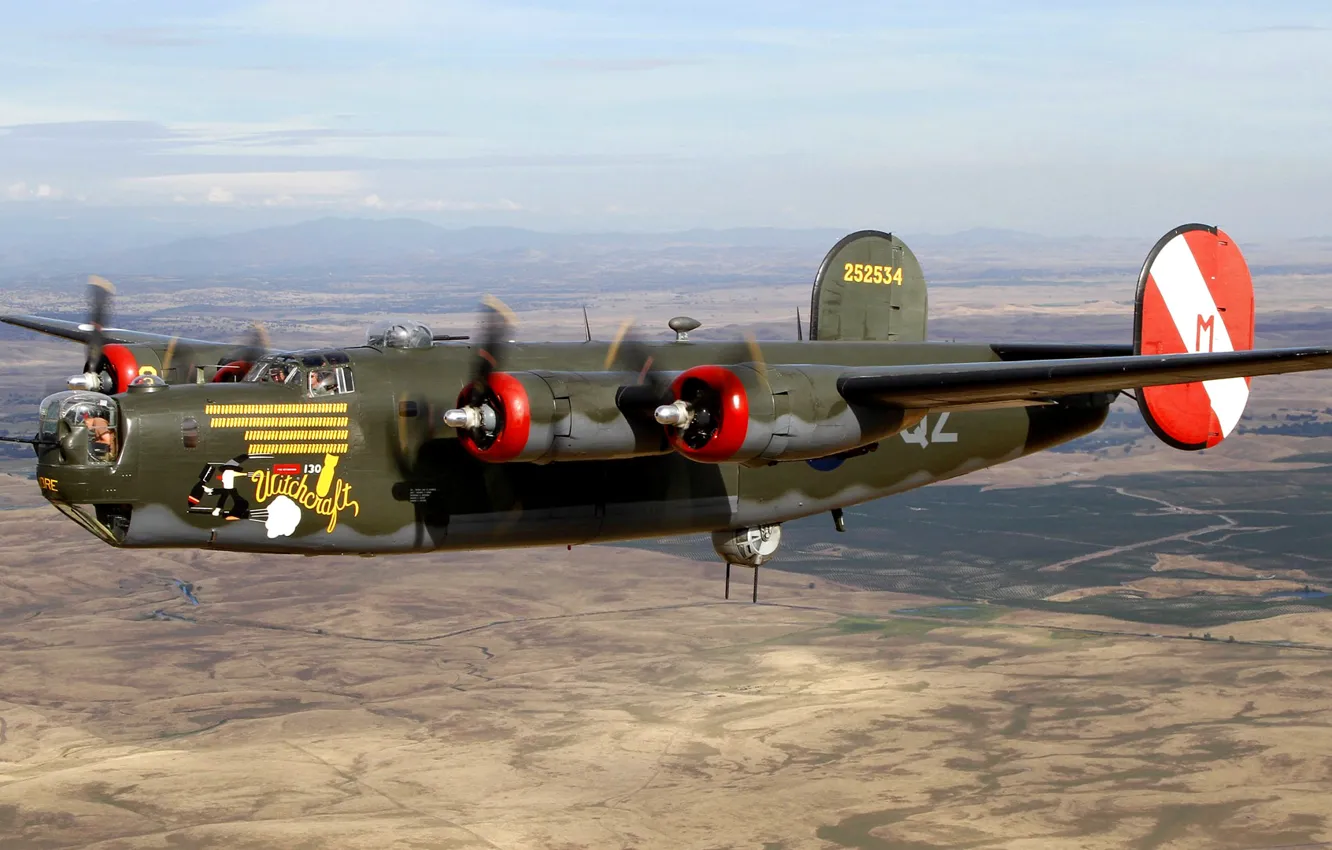 Photo wallpaper flight, retro, the plane, landscape, bomber, Liberator, B-24, Consolidated