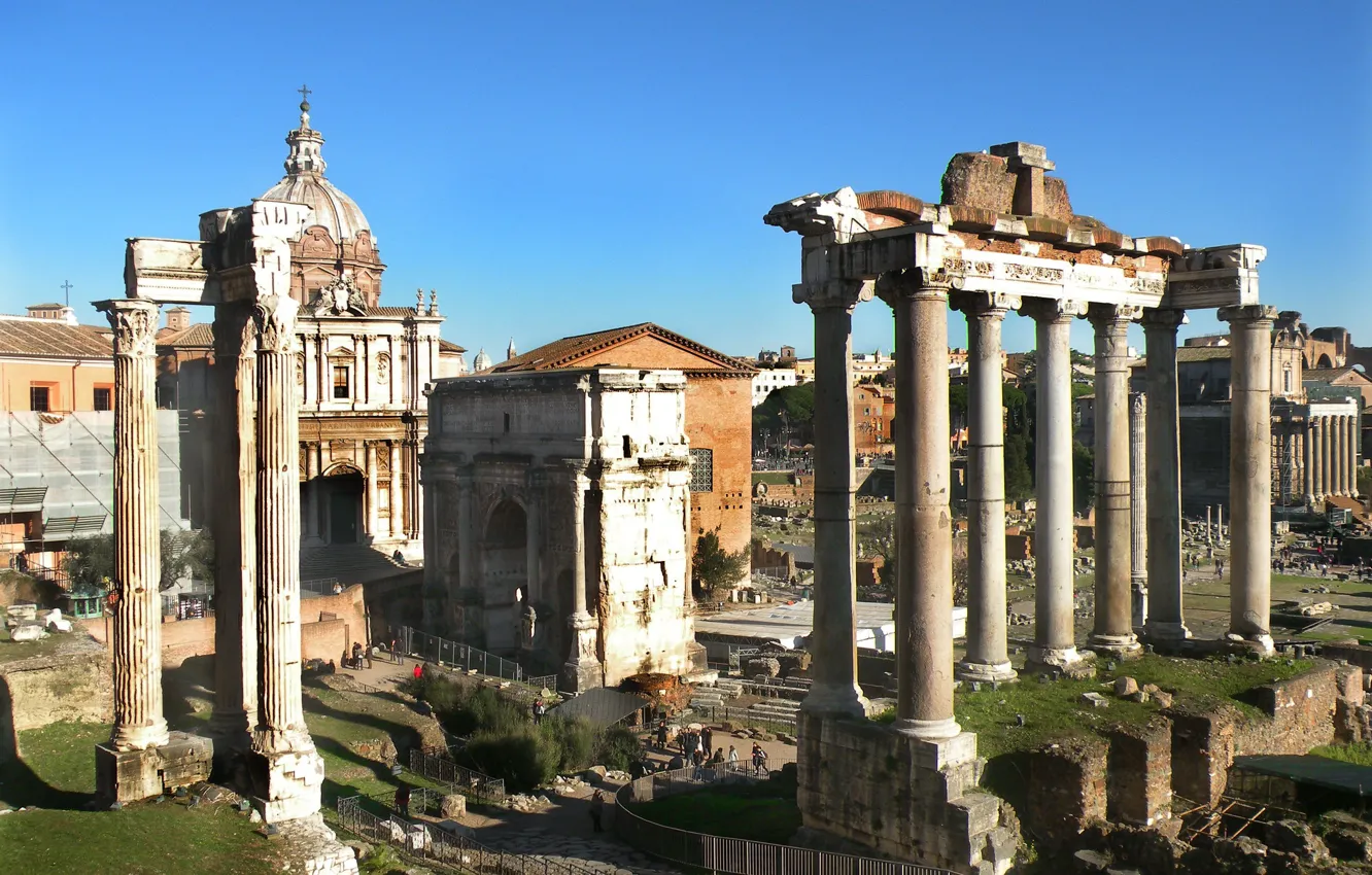 Photo wallpaper Rome, Italy, columns, ruins, Palatine, Arch of Septimius Severus