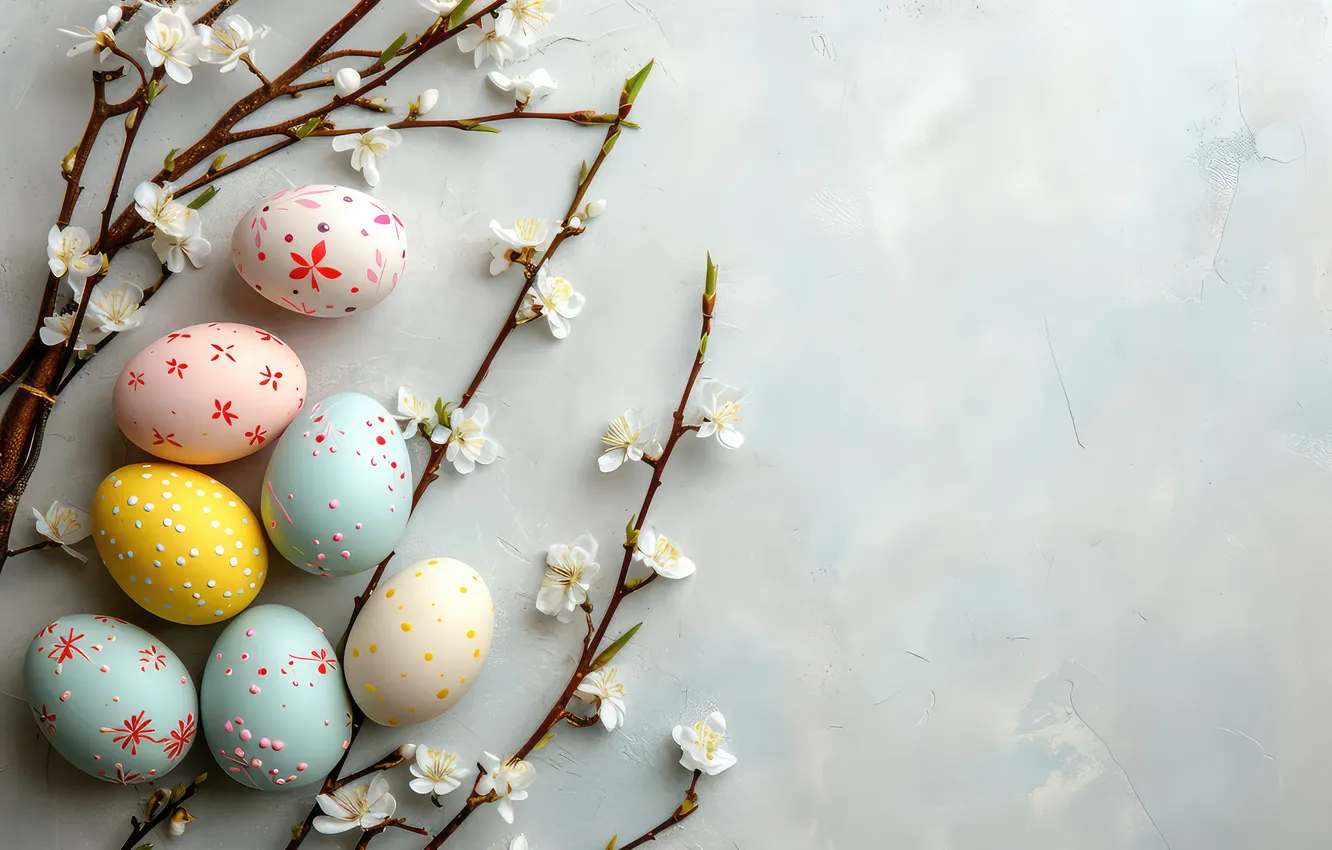 Photo wallpaper flowers, eggs, spring, Easter, blossom, flowers, spring, Easter