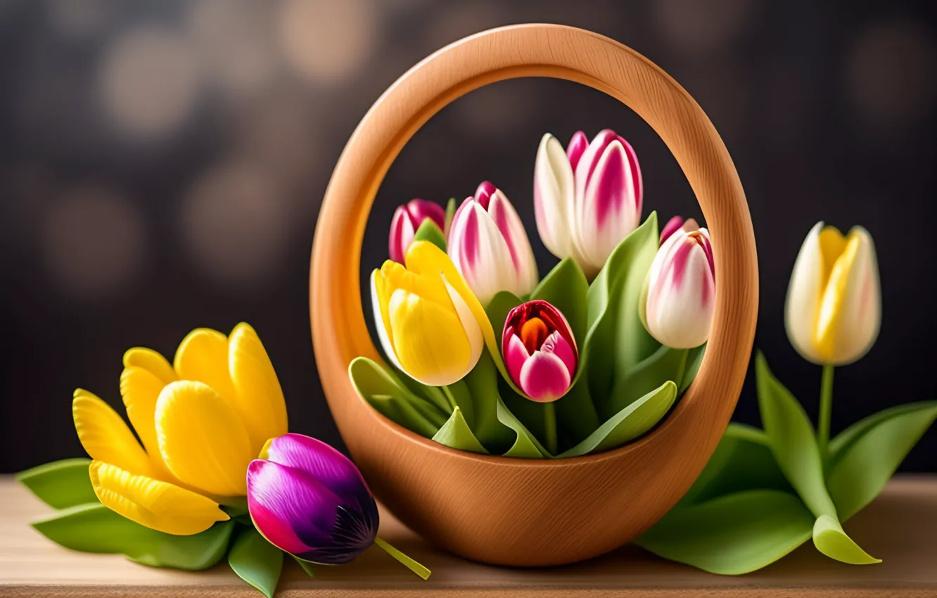 Photo wallpaper flowers, tulips, vase
