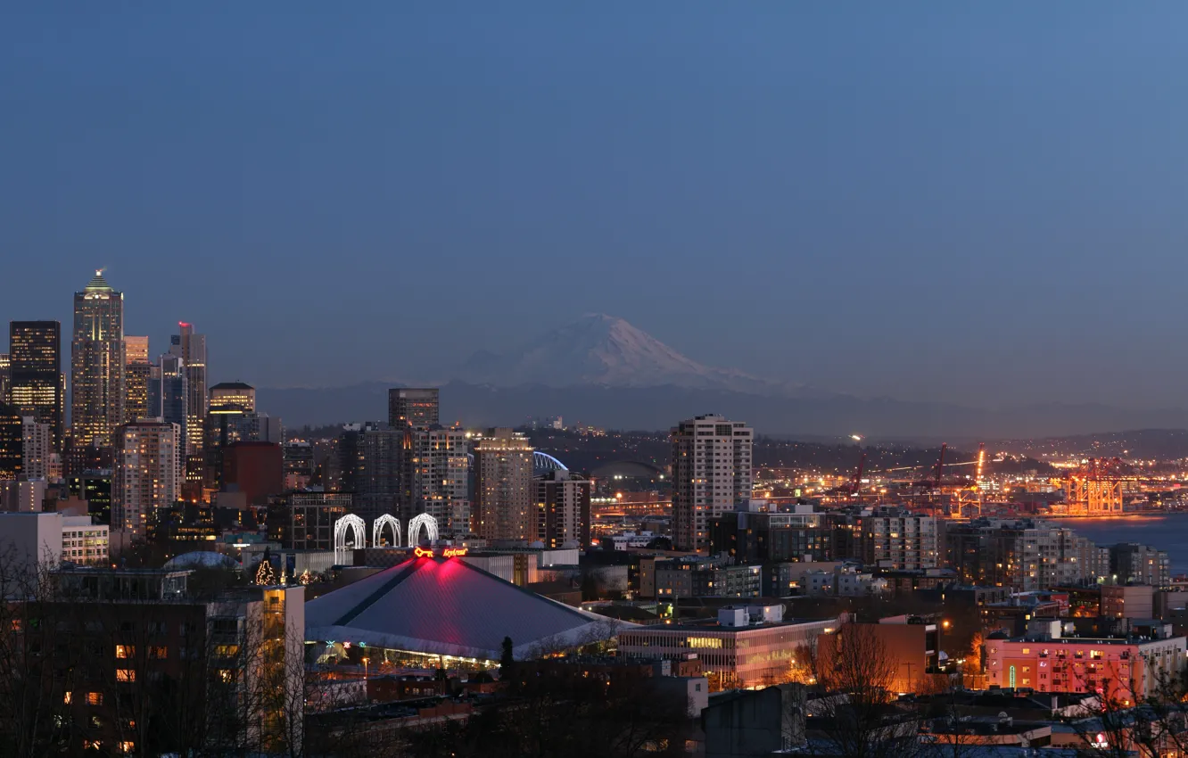 Photo wallpaper night, city, the city, lights, lights, Washington, Seattle, USA