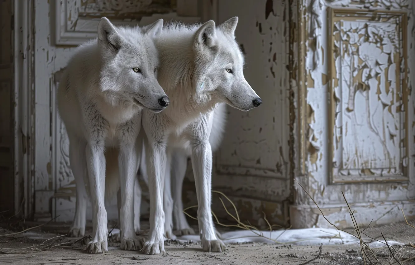 Photo wallpaper wolf, white, a couple, neural network