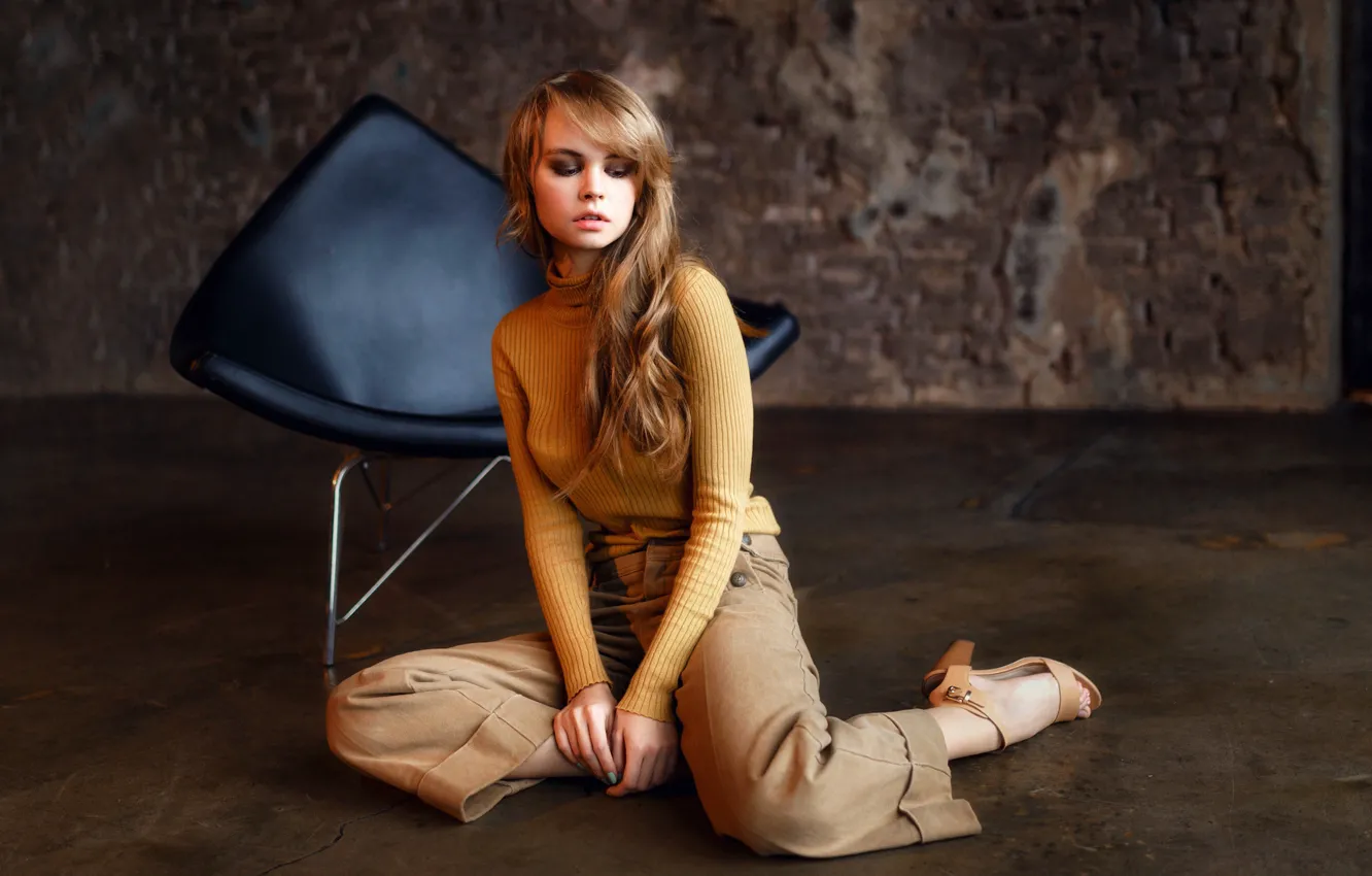 Photo wallpaper girl, pose, model, chair, blonde, sitting, Anastasia Shcheglova, Alex Kashechkin