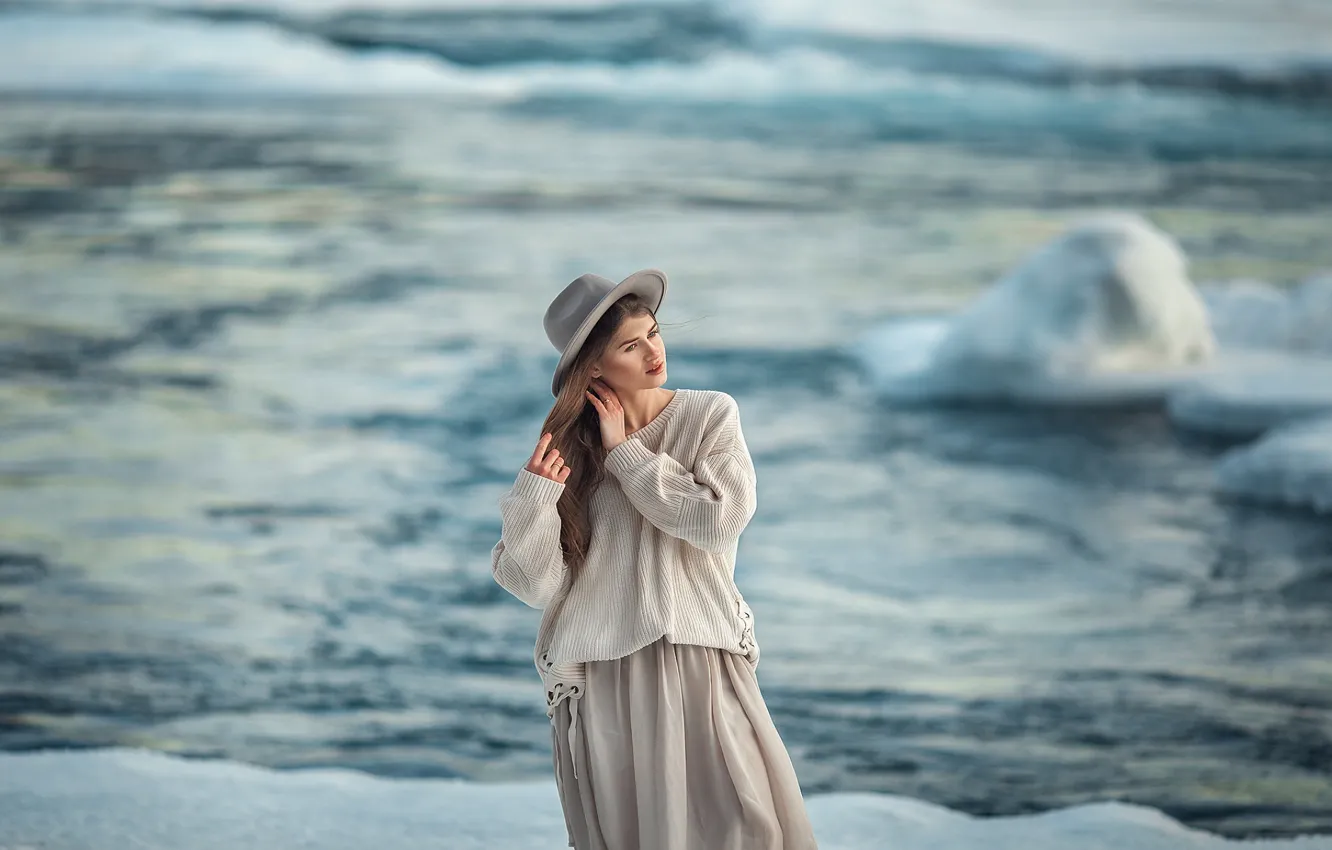 Photo wallpaper sea, girl, pose, hair, jacket, Annie Of Antikov