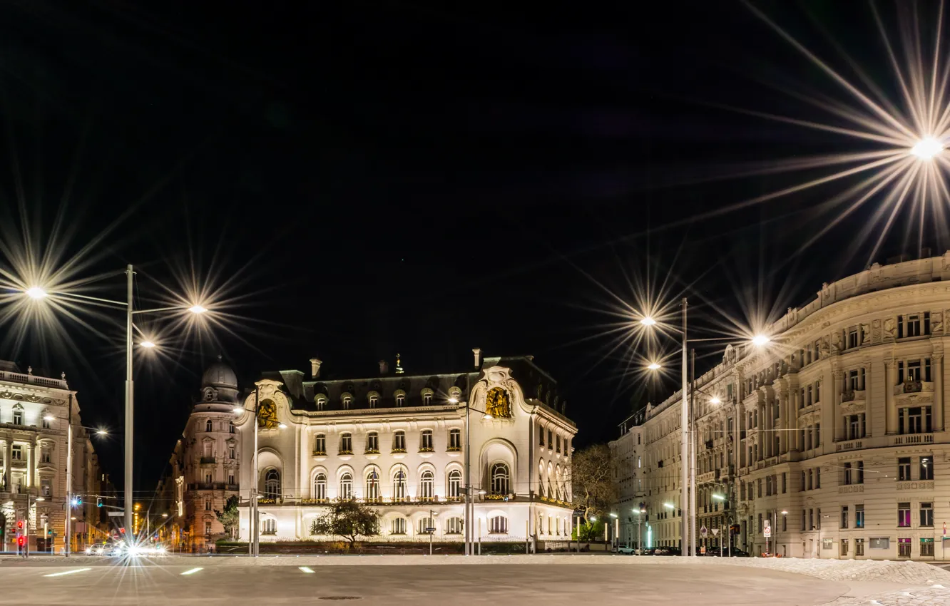 Photo wallpaper night, street, Austria, lights, Vienna, Vienna