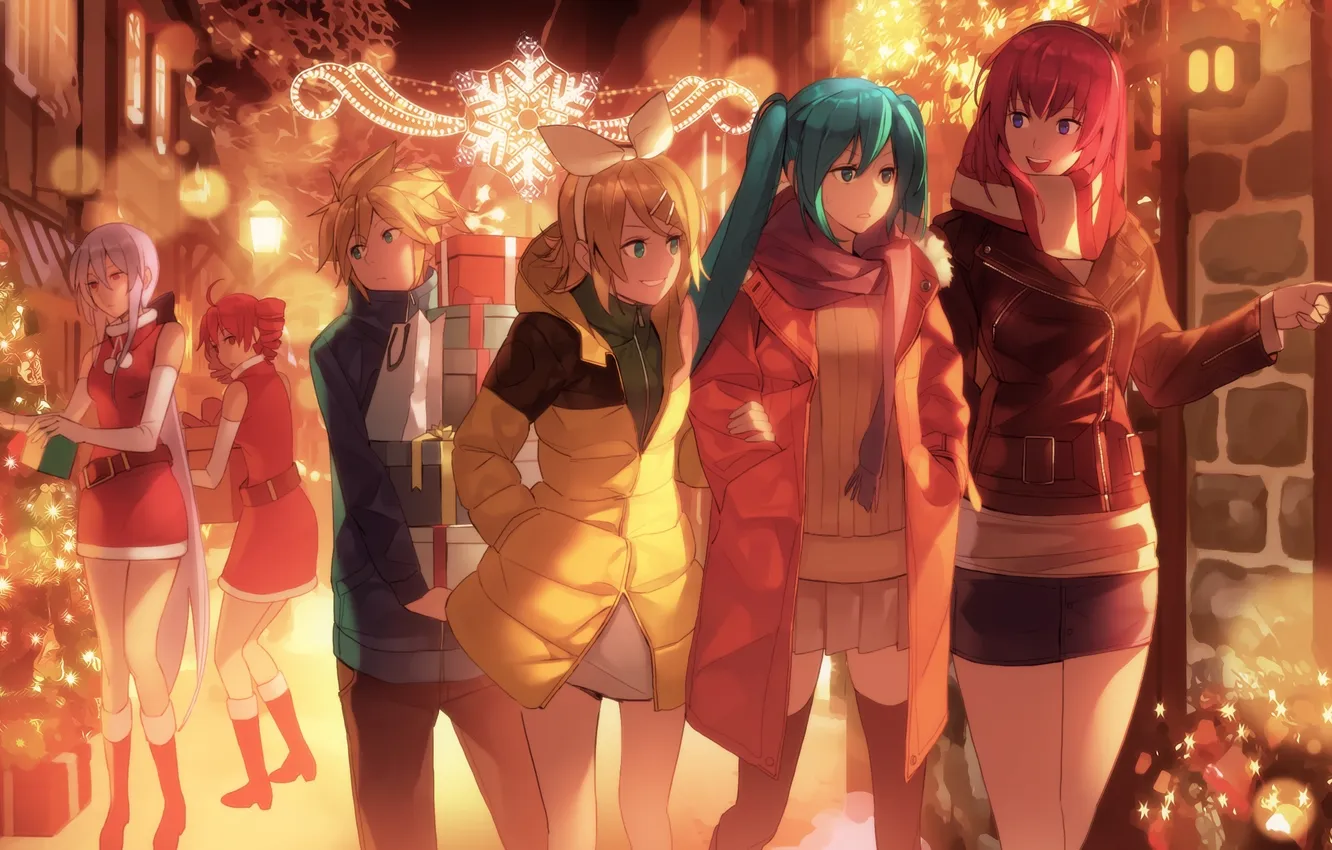 Photo wallpaper girl, holiday, gift, tree, new year, anime, art, Christmas