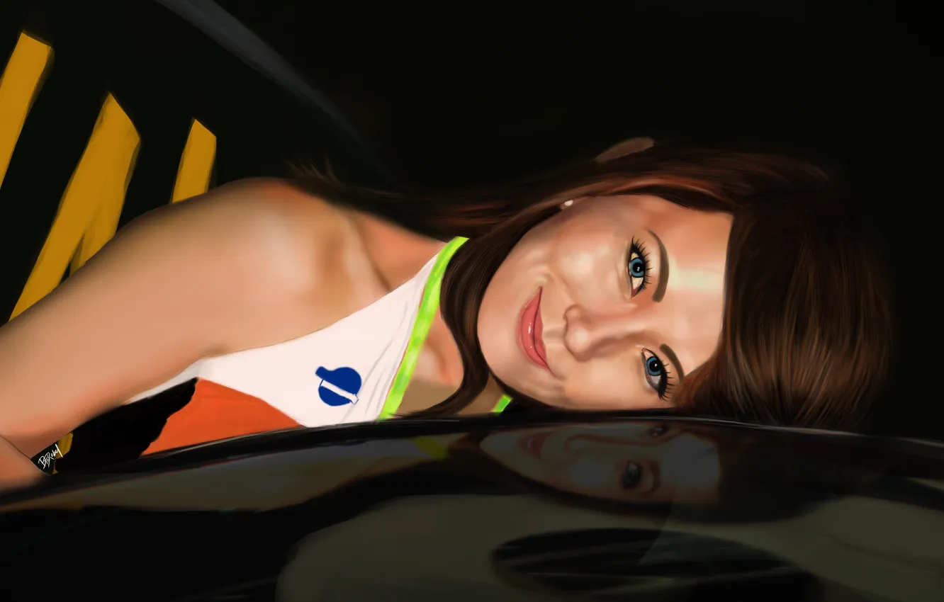 Photo wallpaper look, girl, smile, reflection, vector, lies