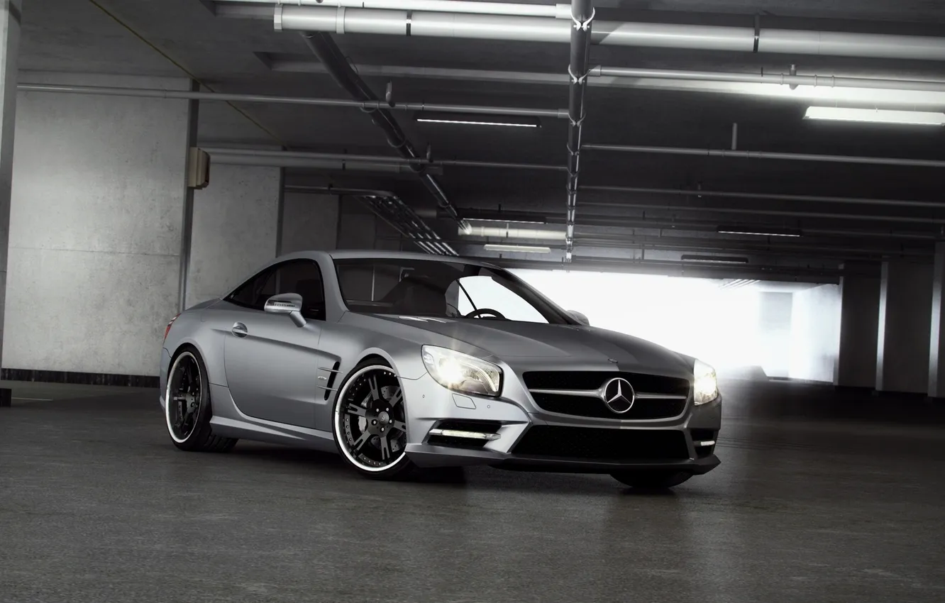 Photo wallpaper light, lights, tuning, Mercedes-Benz, garage, Roadster, Mercedes, tuning