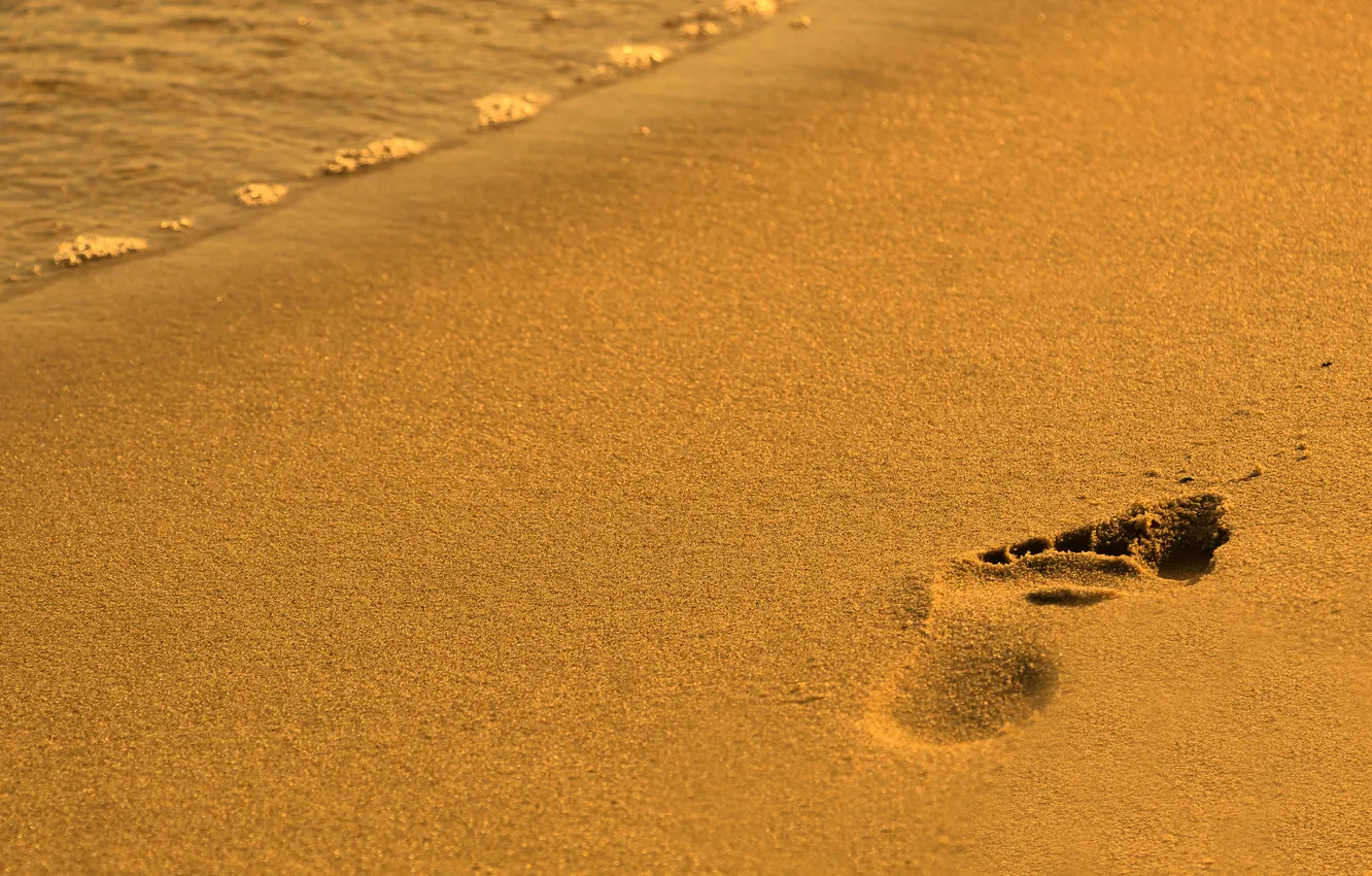 Photo wallpaper beach, sand, foot, trace