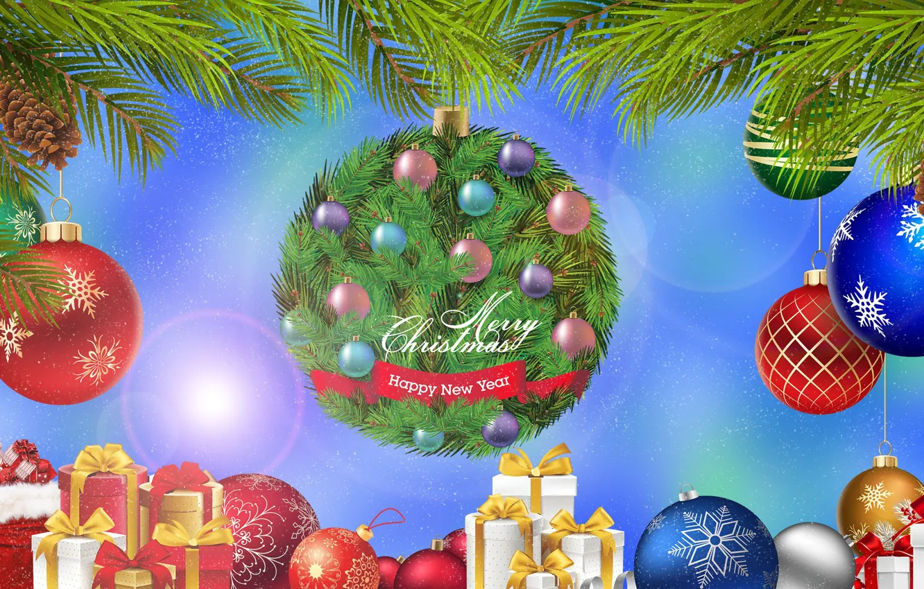 Photo wallpaper Graphics, Congratulations, Christmas, Bombki