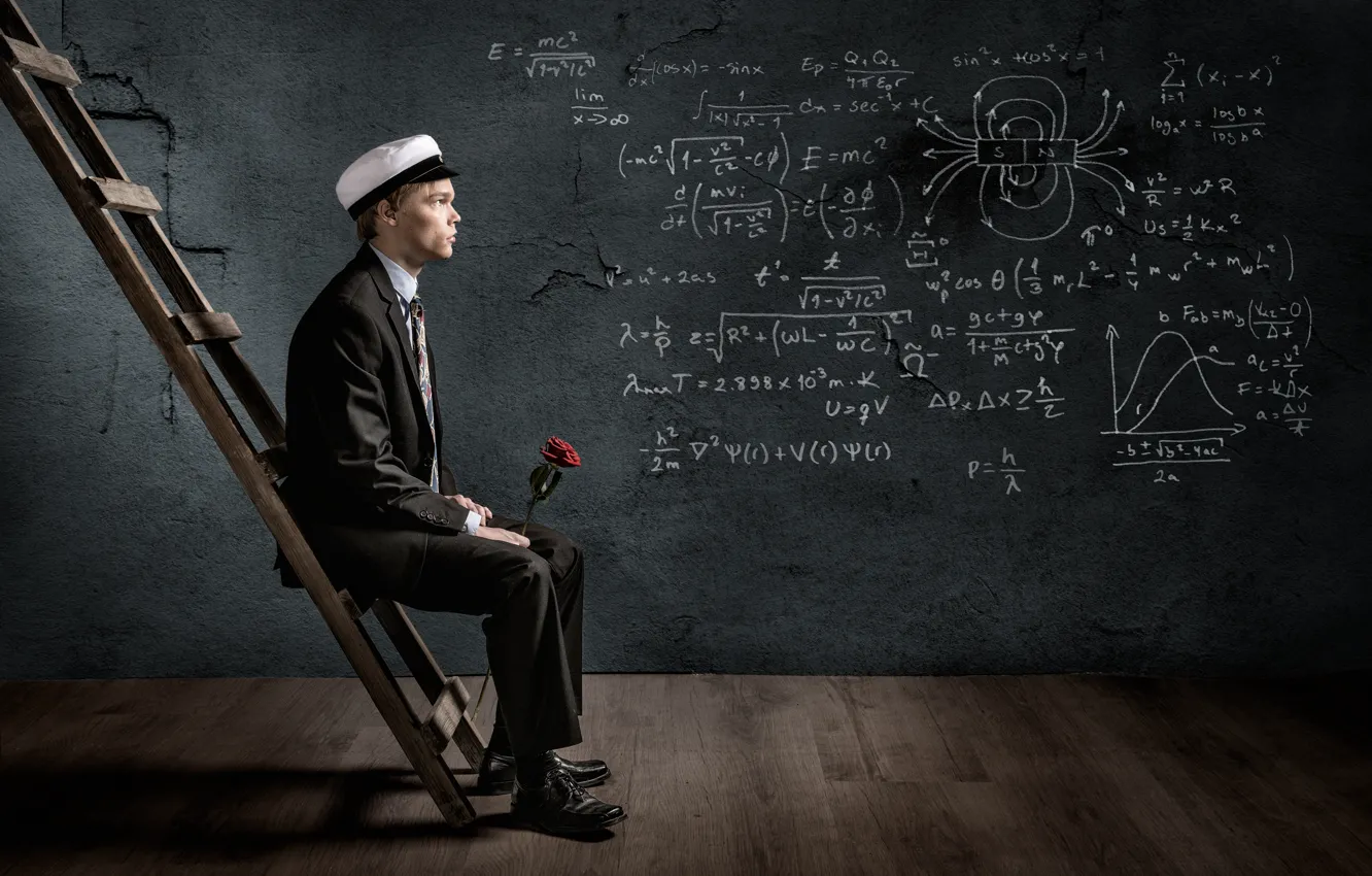 Photo wallpaper people, roses, ladder