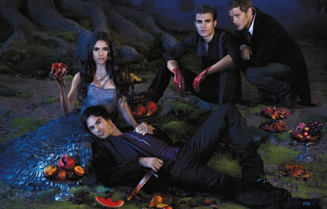 Photo wallpaper Nina Dobrev, Nina Dobrev, The Vampire Diaries, The vampire diaries, Ian Somerhalder, Ian Somerhalder, Paul …