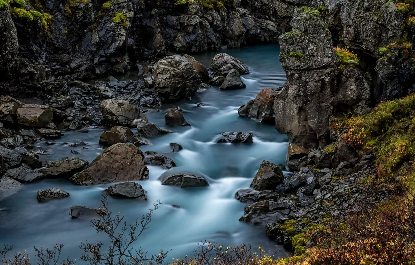 Photo wallpaper river, stones, rocks, Iceland