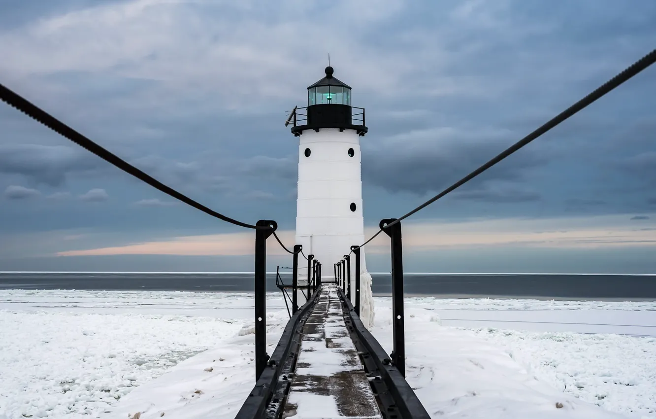 Photo wallpaper nature, lighthouse, Lake Michigan