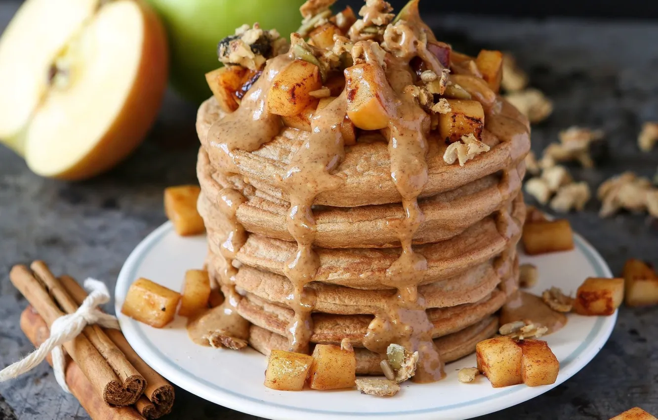 Photo wallpaper apples, cinnamon, pancake