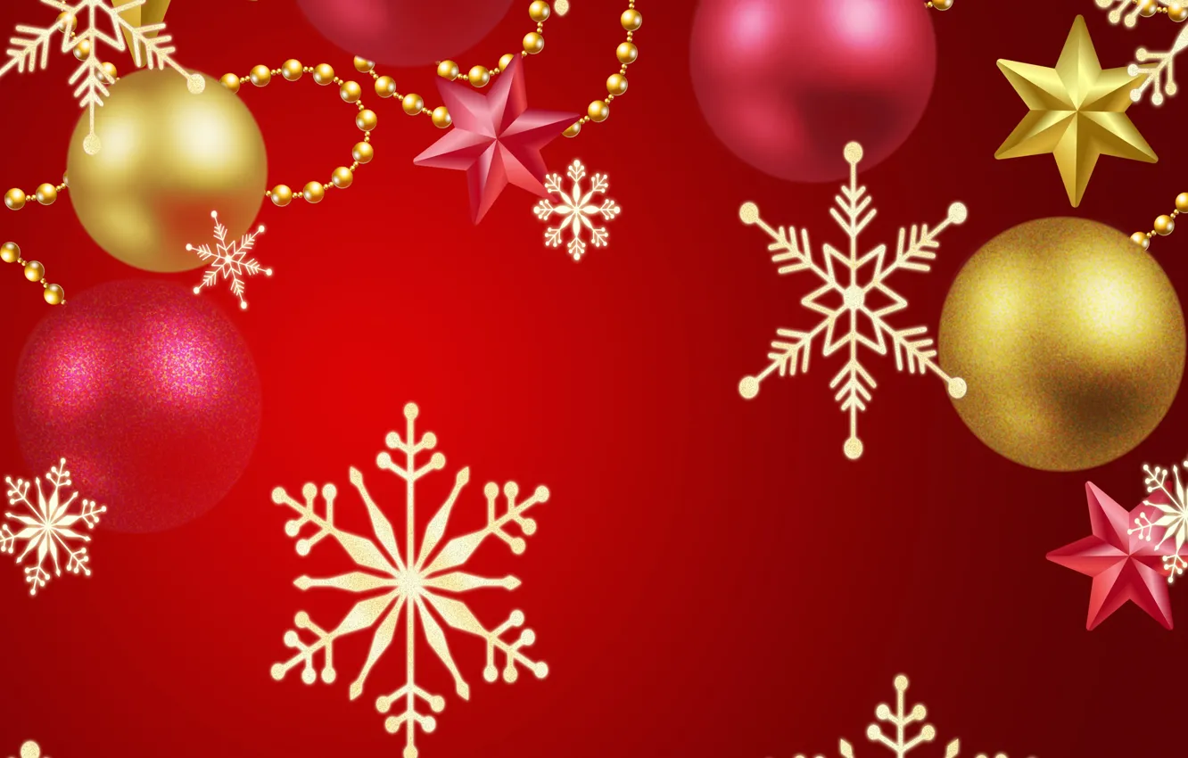 Photo wallpaper snowflakes, background, balls, New Year, Christmas
