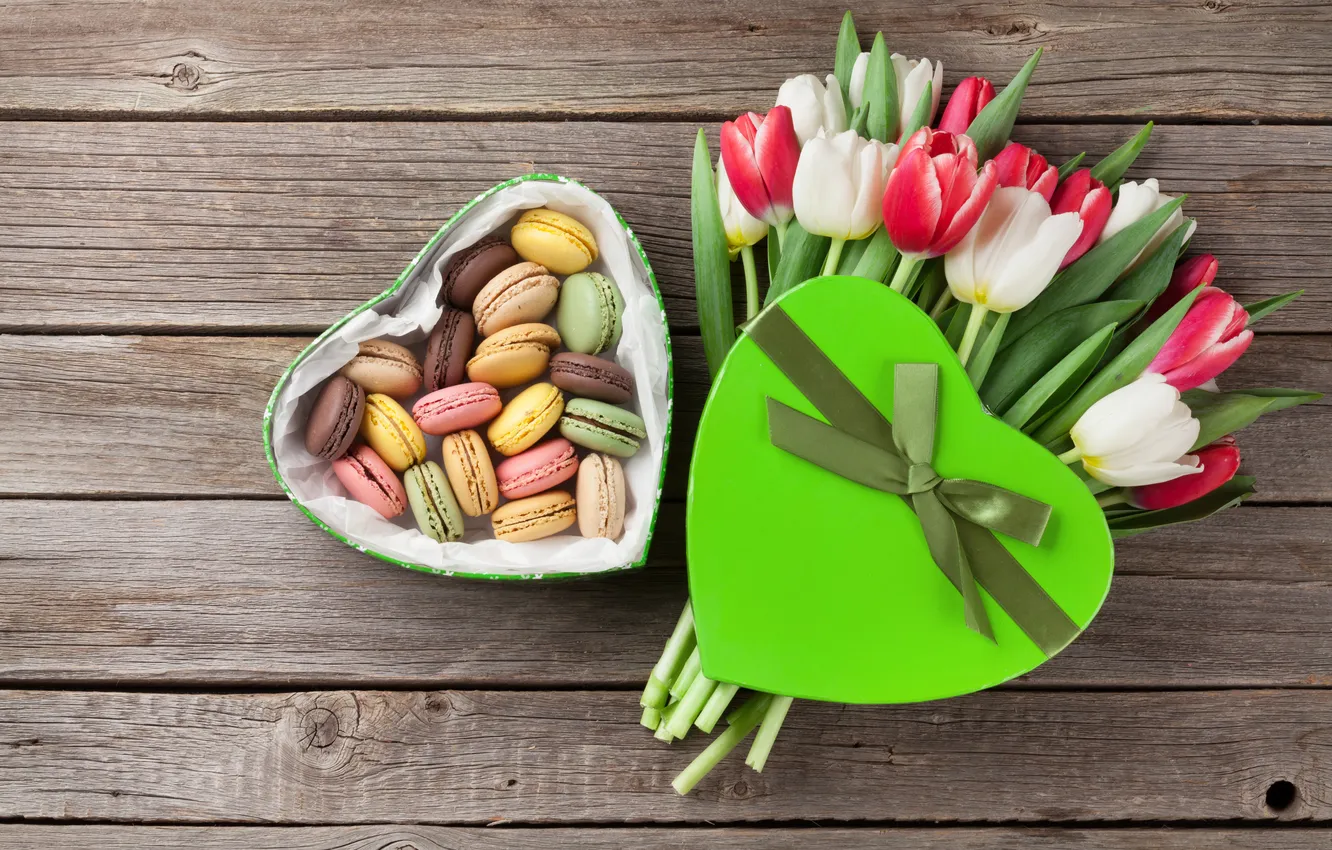 Photo wallpaper flowers, red, gift, bouquet, tulips, red, love, white