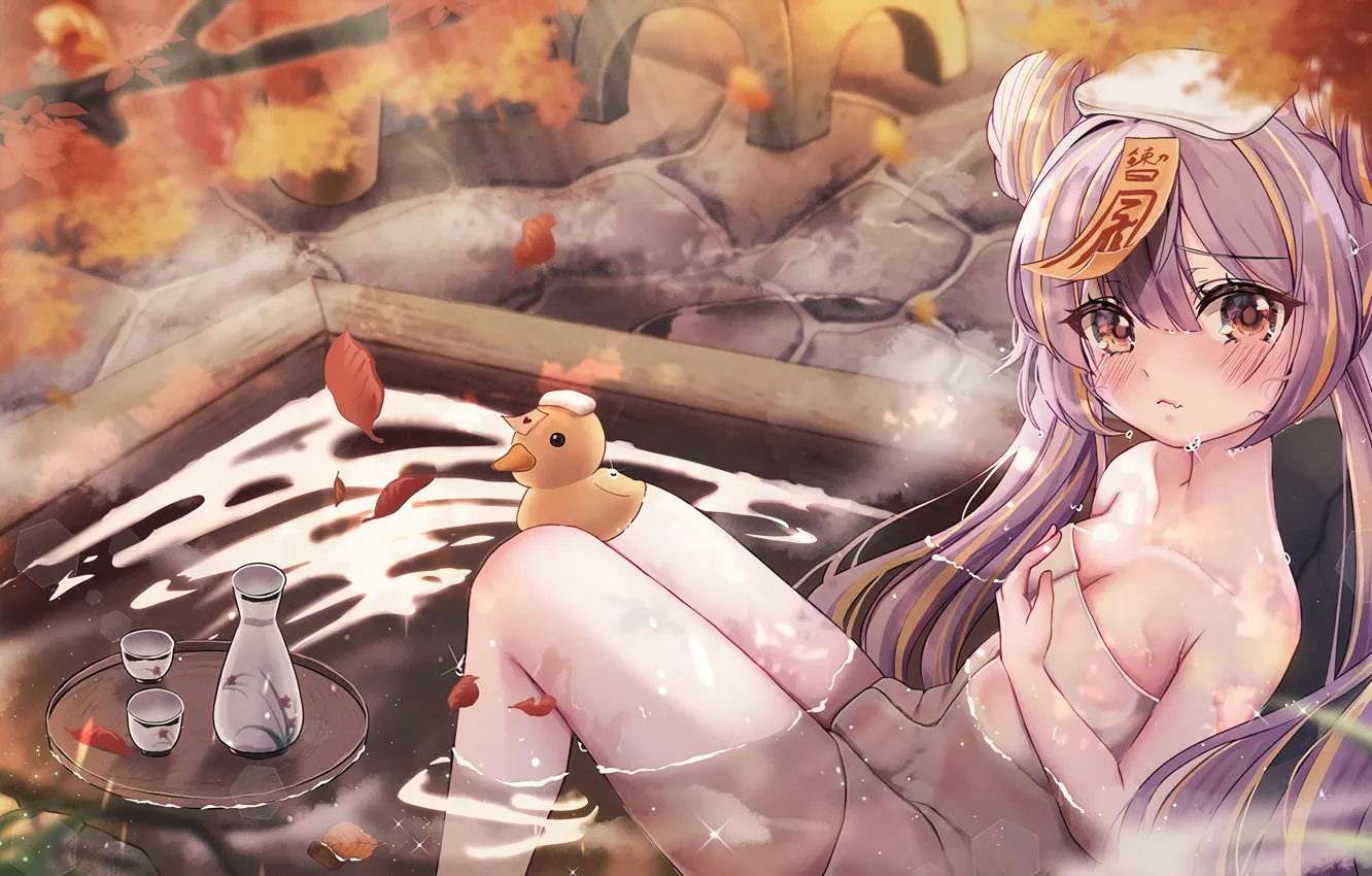 Photo wallpaper girl, sexy, cleavage, long hair, boobs, anime, water, beautiful