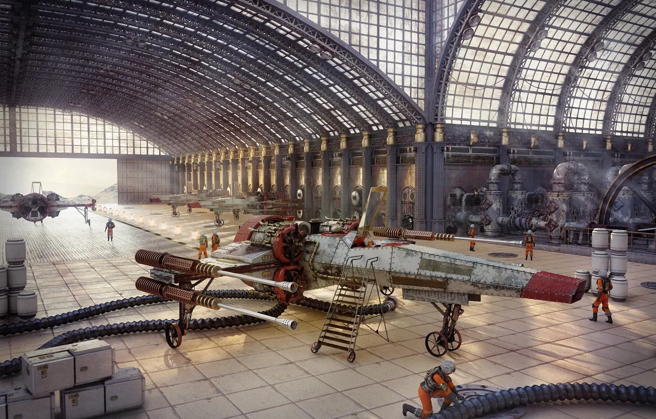 Photo wallpaper people, ship, Star Wars, art, hangar, Steampunk
