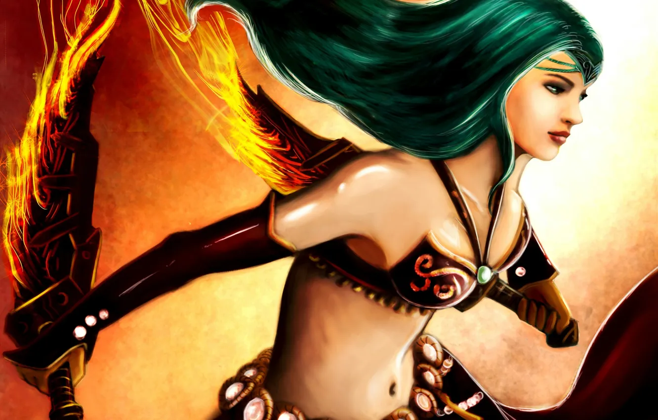 Photo wallpaper girl, lights, weapons, art