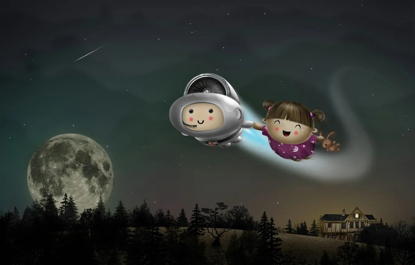 Photo wallpaper flight, astronaut, girl