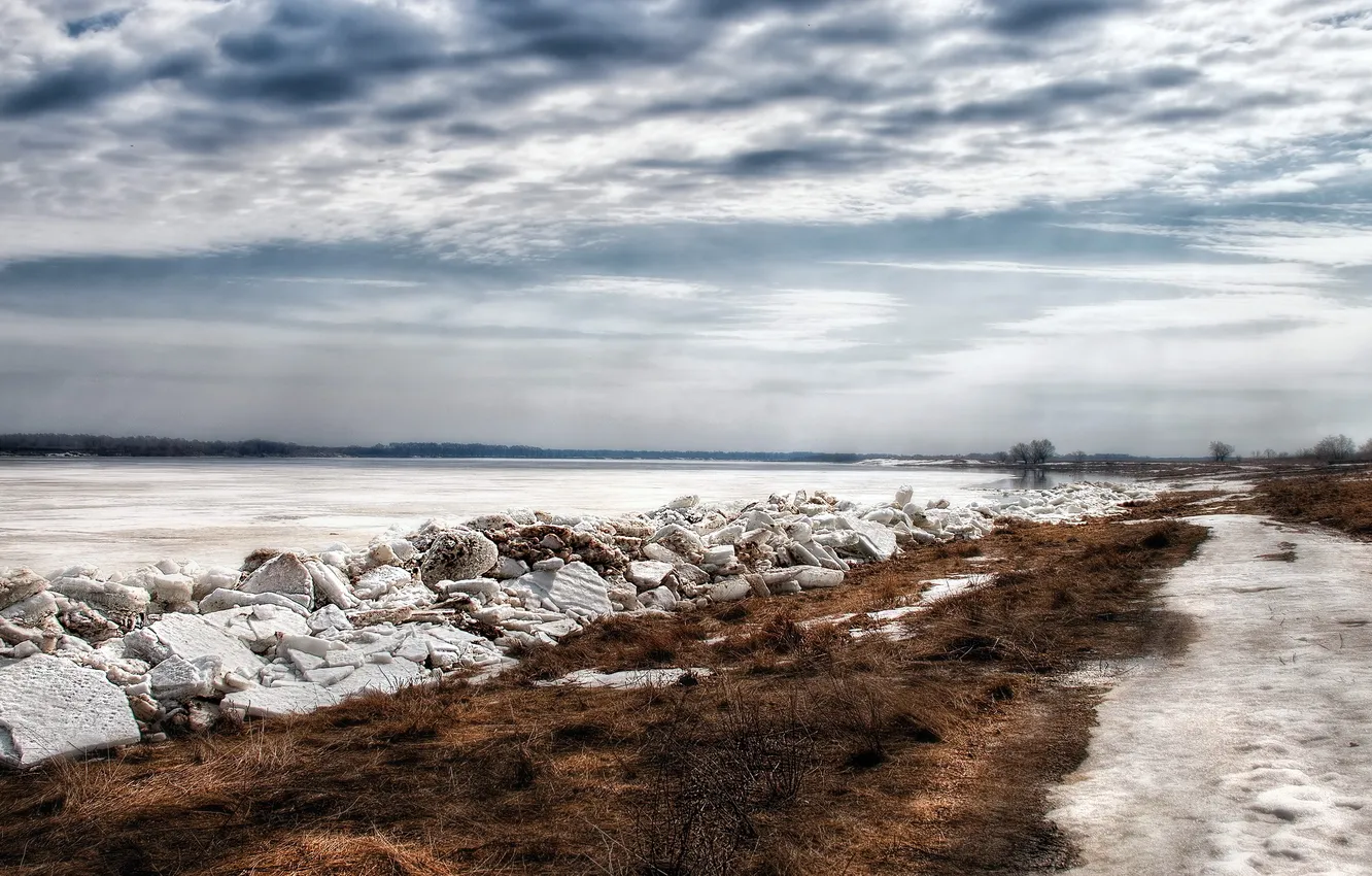 Photo wallpaper landscape, nature, river, ice