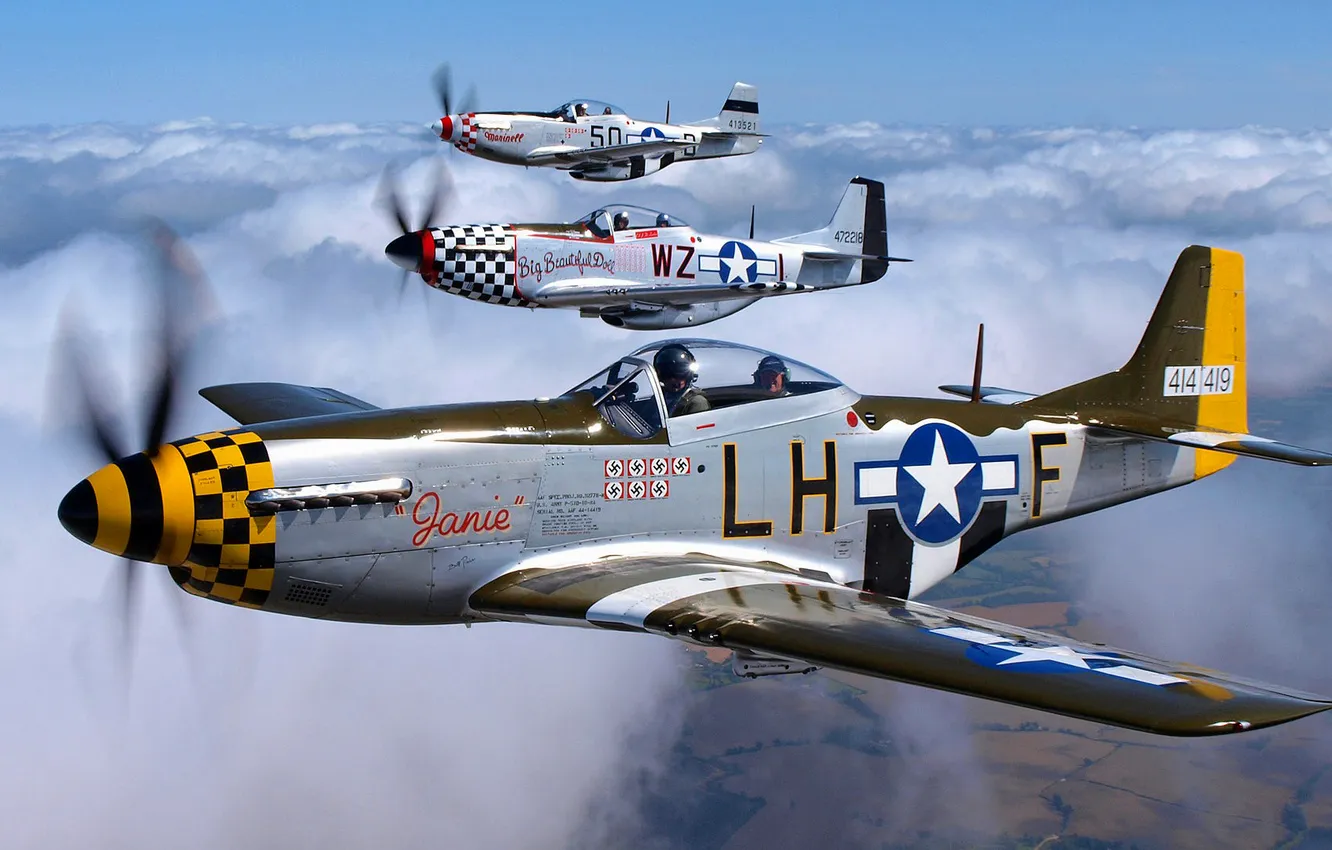 Photo wallpaper the sky, clouds, flight, retro, fighter, pilot, parade, the plane
