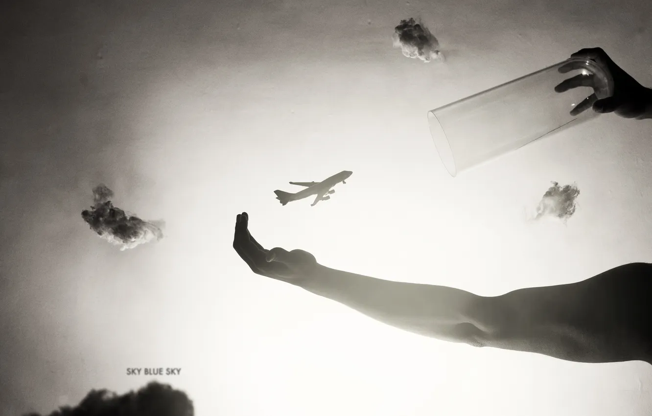 Photo wallpaper the sky, glass, hands, the plane, traps