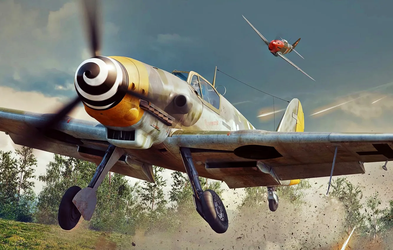 Photo wallpaper Trees, The rise, Bf-109, Attack, Chassis, Bf.109G-10, Red Army air force