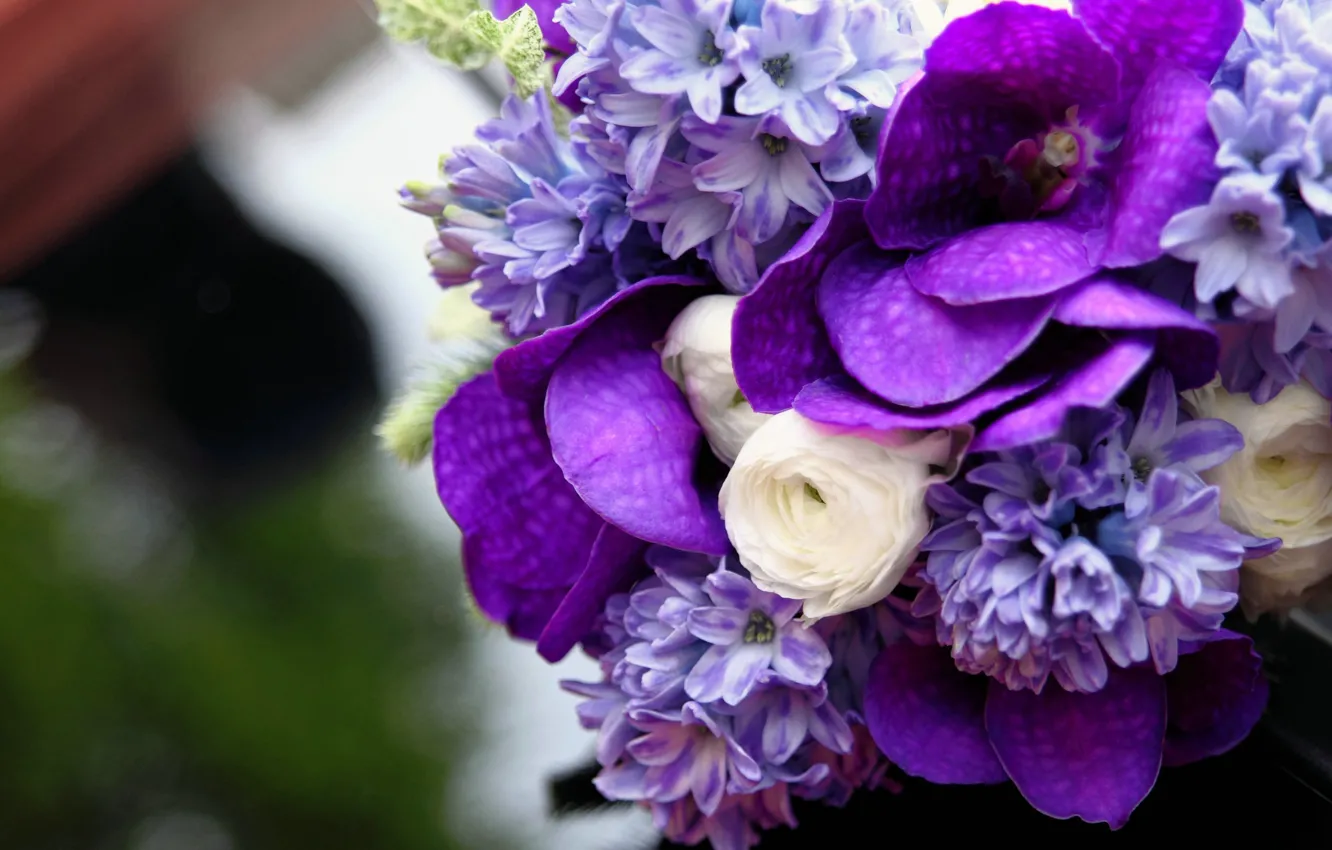 Photo wallpaper purple, flowers, bouquet