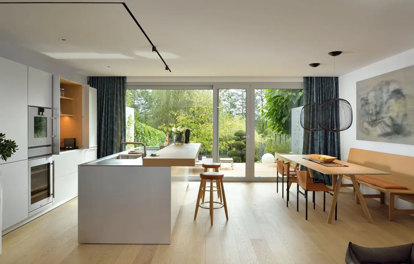 Photo wallpaper design, style, interior, Czech Republic, kitchen, family home, dining room with access to the terrace