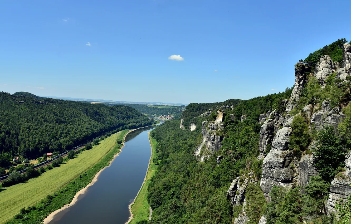 Photo wallpaper river, Germany, Elba, The Elbe Sandstone mountains, Elbe Sandstone mountains