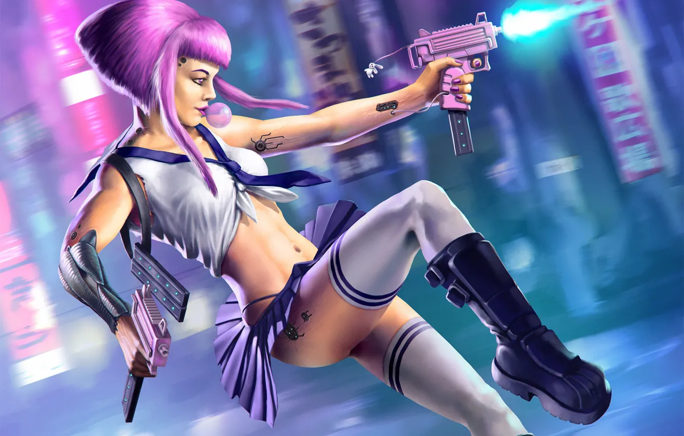 Photo wallpaper girl, weapons, fiction