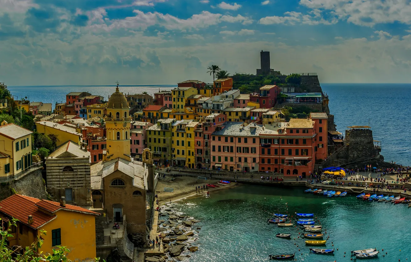Photo wallpaper sea, landscape, the city, home, boats, Italy, Vernazza, Vernazza