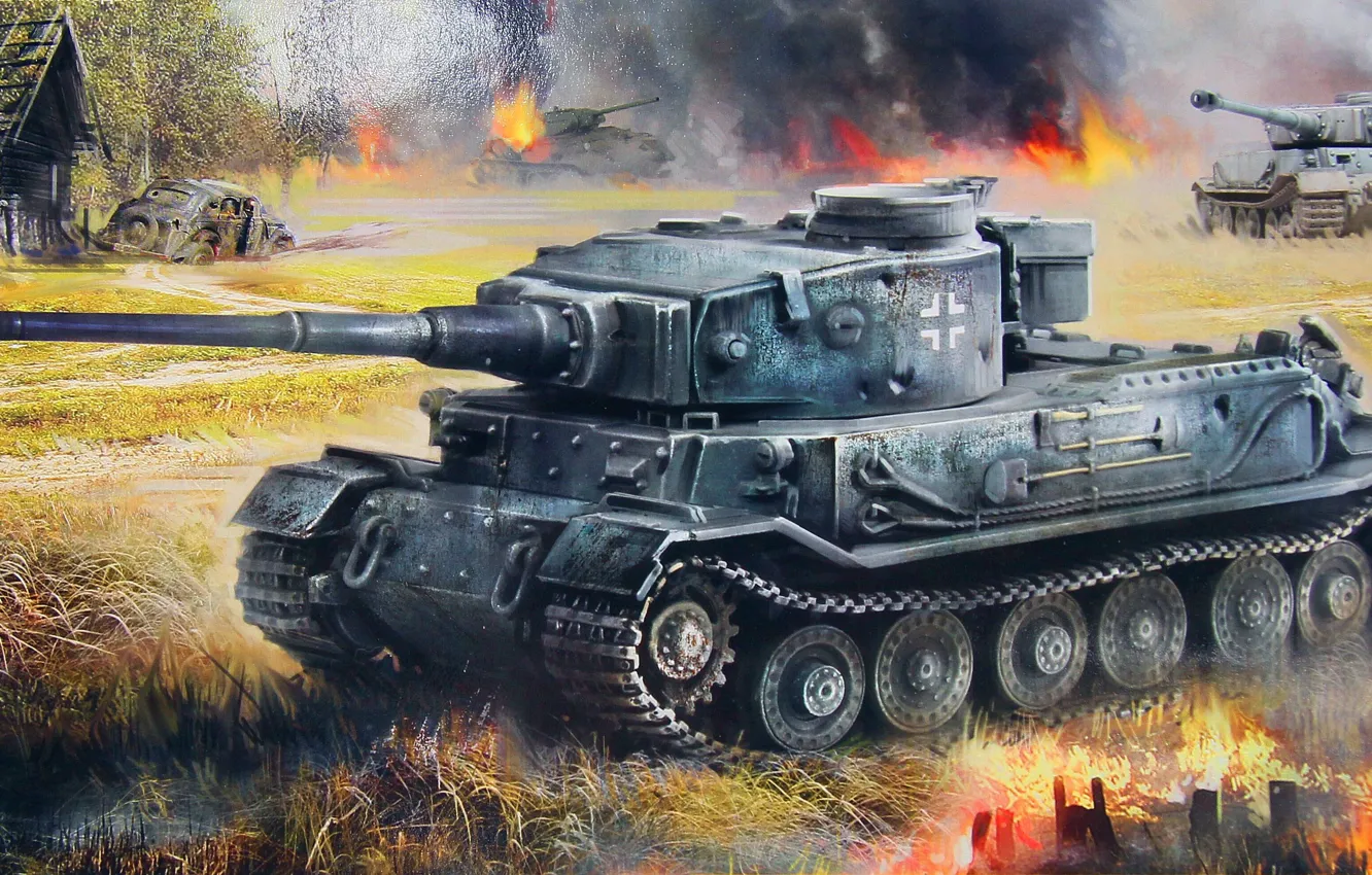 Photo wallpaper Tiger, Porsche, Art, Tiger, German tank, Tiger VK4501(P)