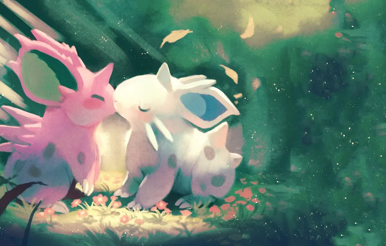 Photo wallpaper love, nature, boy, girl, Nidoran, Nidoran