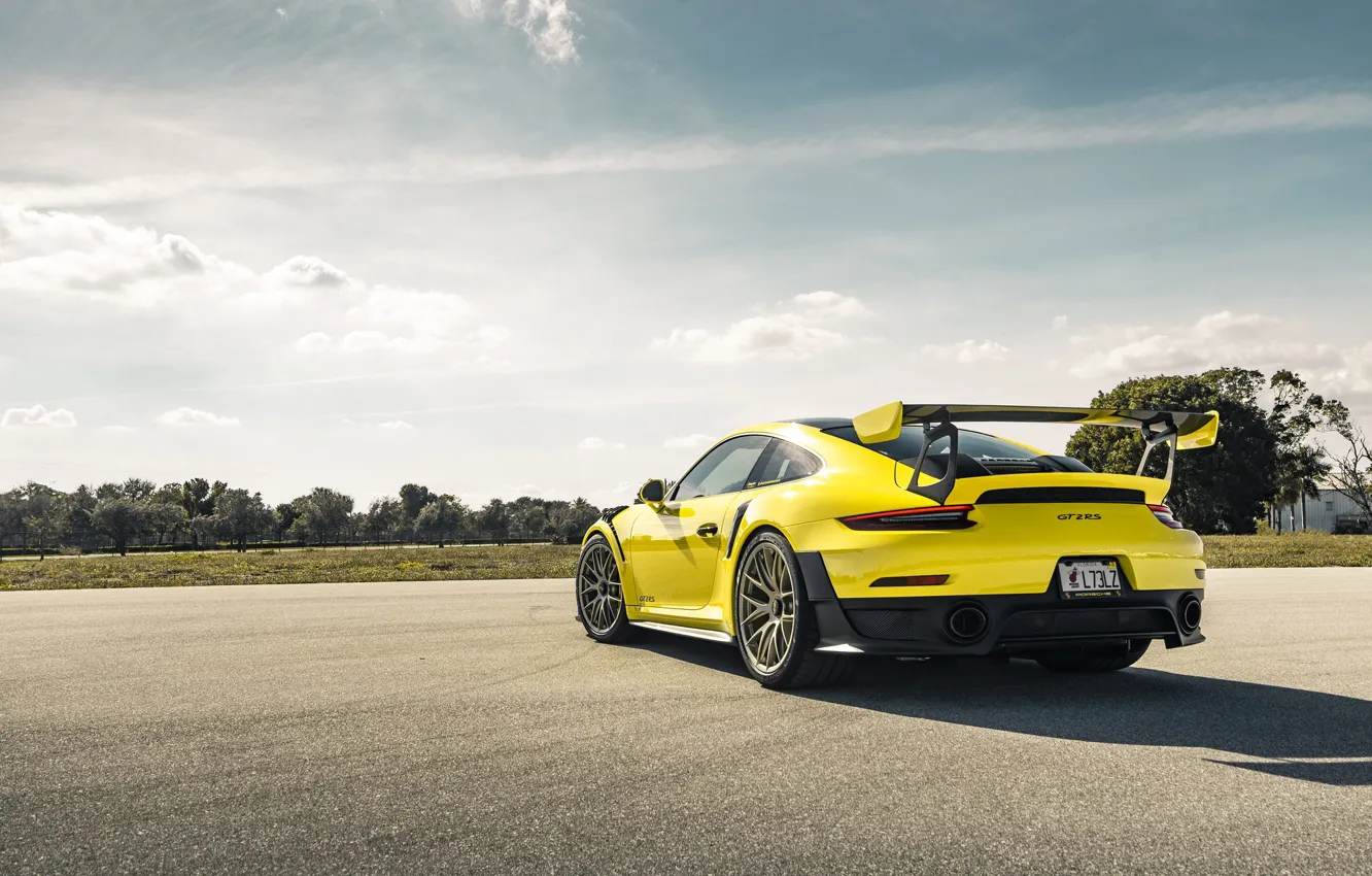 Photo wallpaper Porsche, Yellow, 991, VAG, GT2RS, Rear part