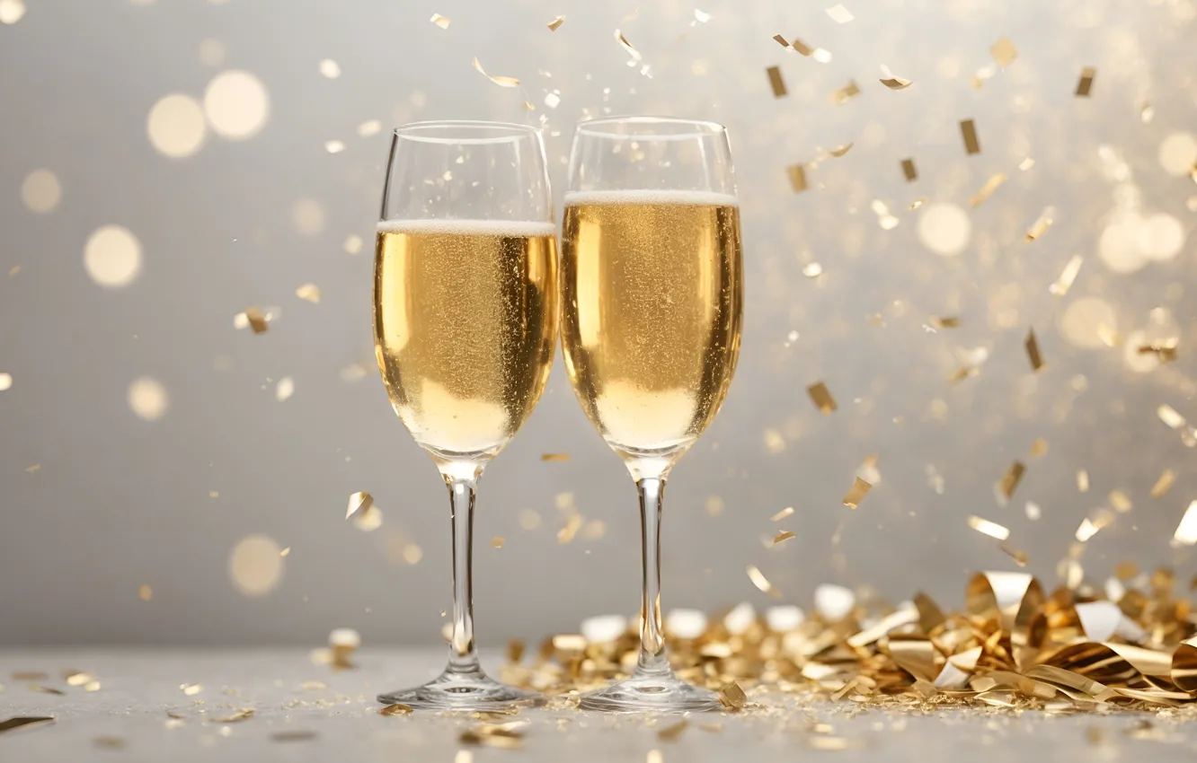 Photo wallpaper wine, glass, new year, sequins, Christmas, alcohol, gold plated, champagne