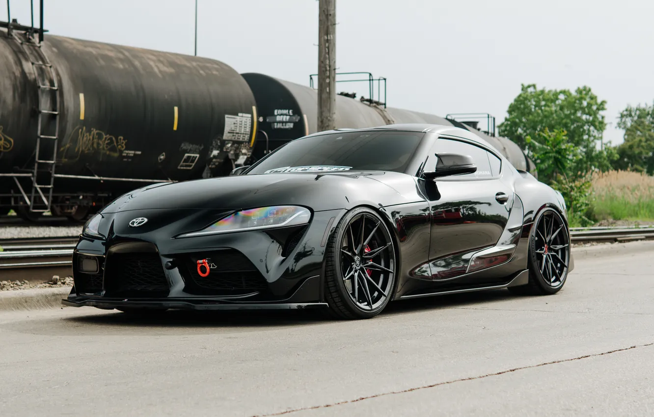 Photo wallpaper Toyota, black, train, Toyota Supra, Supra A90