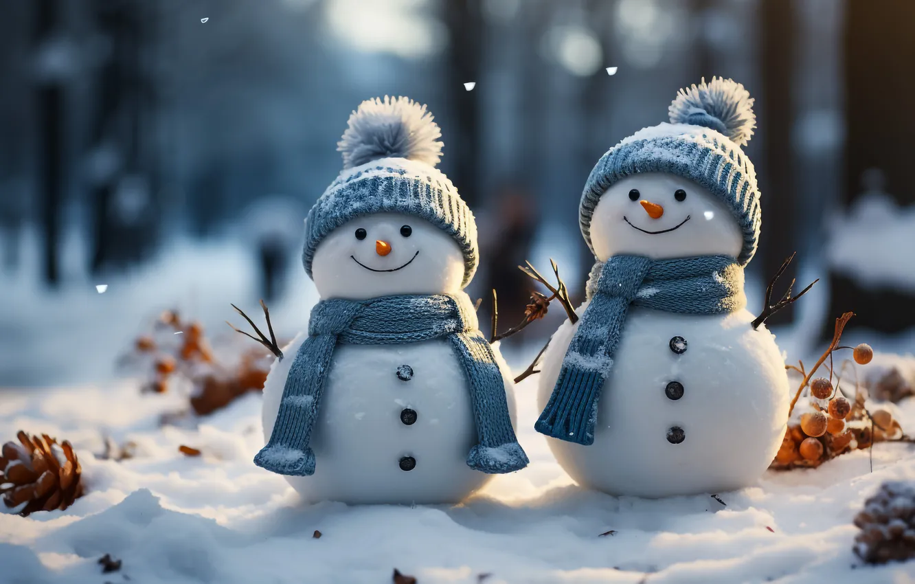 Photo wallpaper winter, snow, new year, Christmas, snowman, Christmas, winter, snow