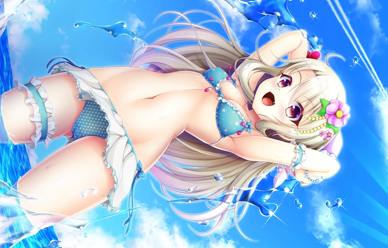 Photo wallpaper girl, sexy, Cameltoe, cleavage, sky, long hair, sea, nature