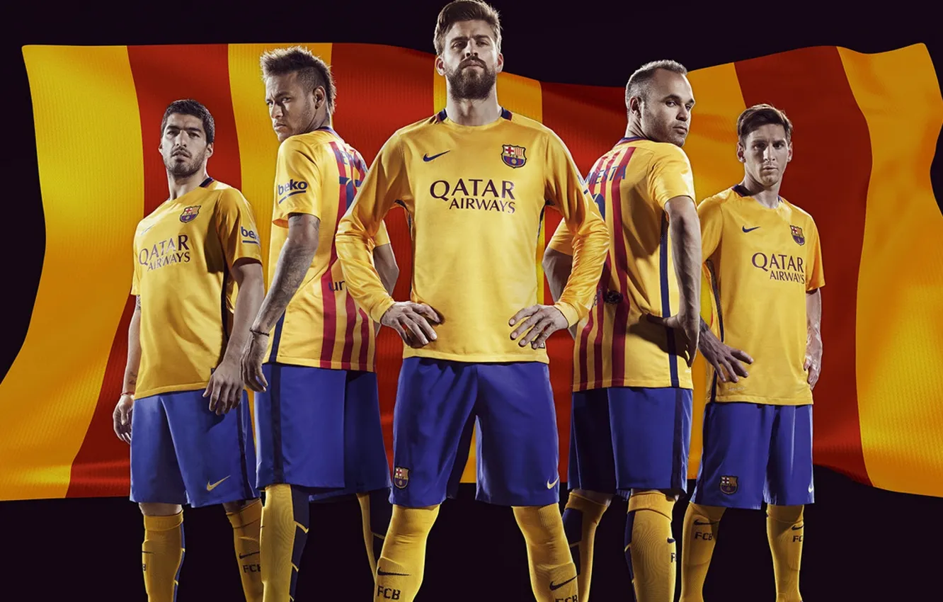 Photo wallpaper Barcelona, Barcelona, Andres Iniesta, Neymar, Luis Suarez, Gerard Pique, Leo Messi