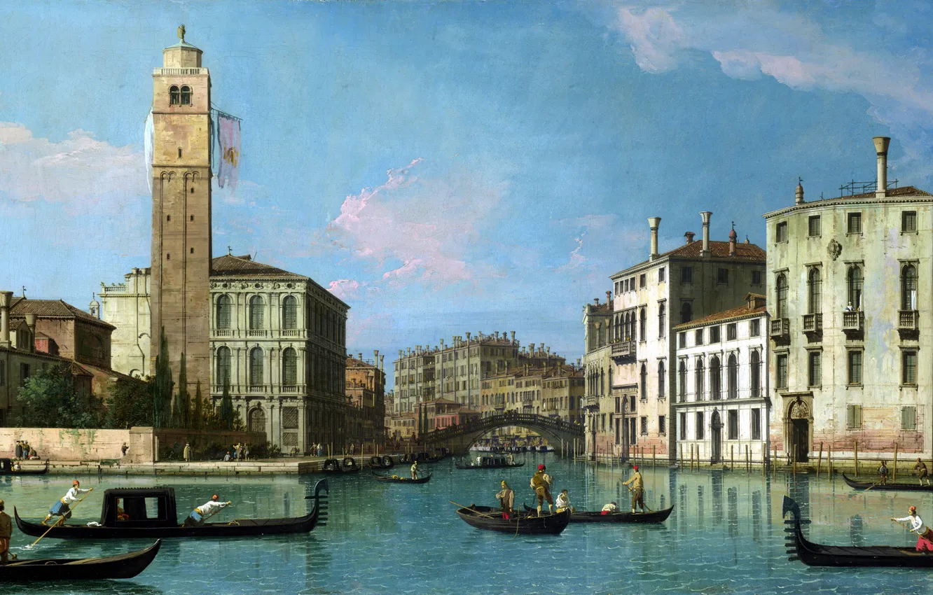 Photo wallpaper landscape, boat, home, picture, Venice, channel, Canaletto, Venice: Entrance to the Cannaregio