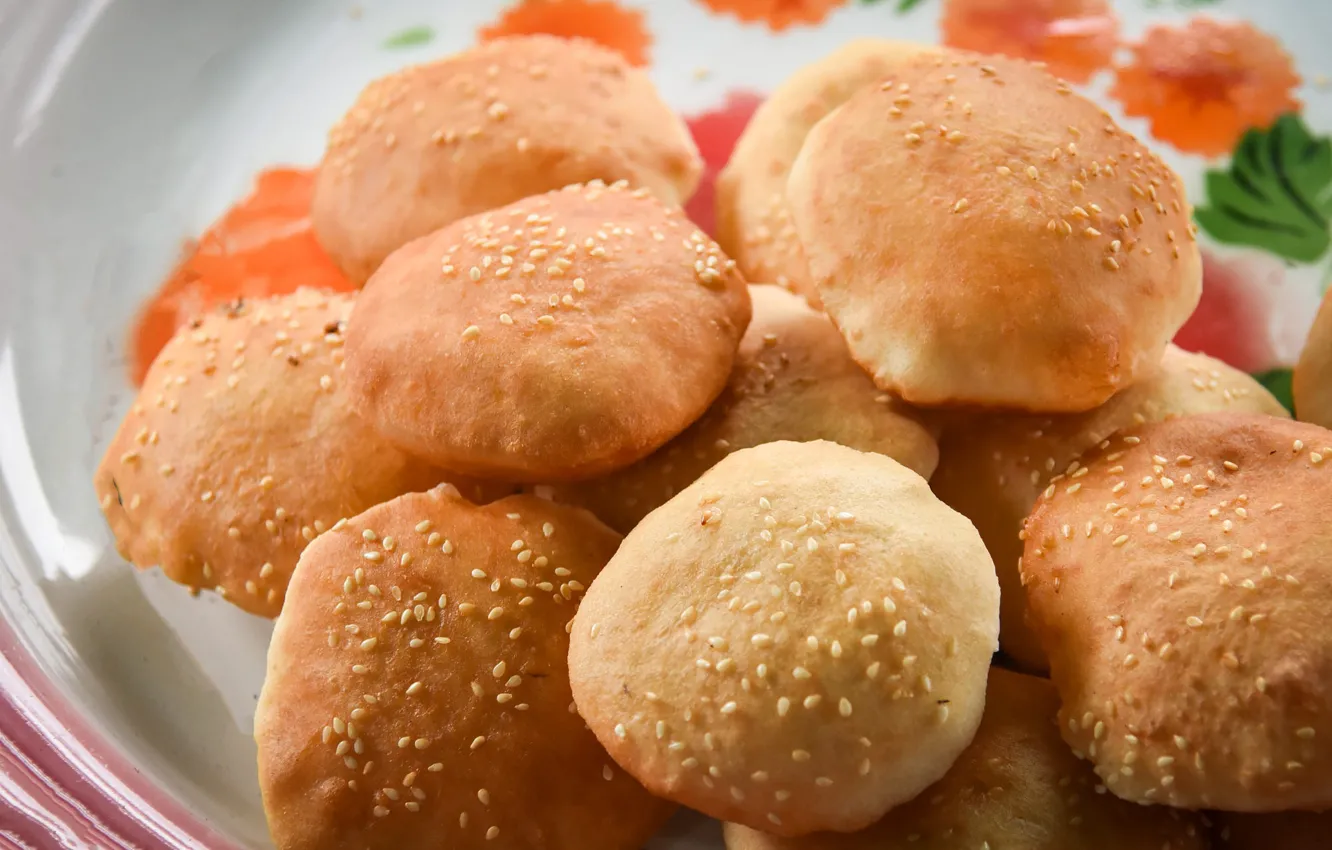 Photo wallpaper food, bread, cakes, tray, fresh, roll, buns, bakery products