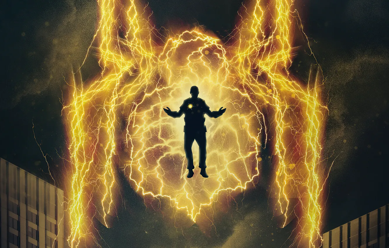 Photo wallpaper yellow, Electro in Spiderman, Spiderman no way home, electric